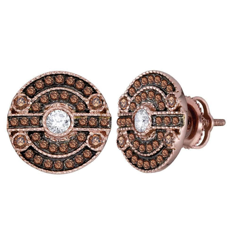 14kt Rose Gold Womens Round Brown Color Enhanced Diamond Stud Earrings 5/8 Cttw