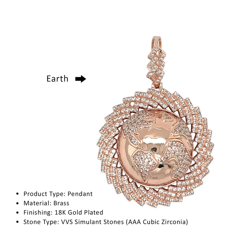 Earth 18K Gold Plated Brass Cz Pendant