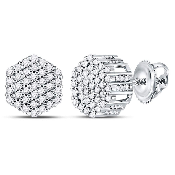 Round Diamond Hexagon Cluster Stud Earrings