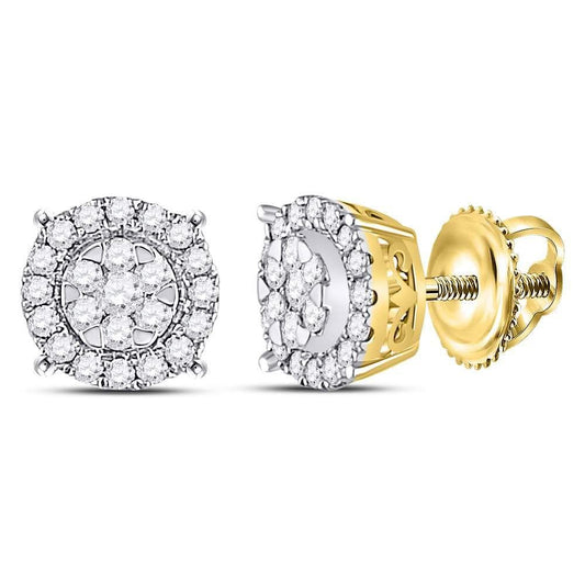 14kt Yellow Gold Womens Round Diamond Circle Cluster Earrings 1/4 Cttw