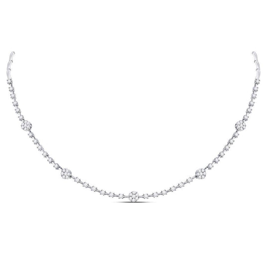 14K White Gold Womens Round Diamond Cluster Luxury Necklace 1-7/8 Cttw