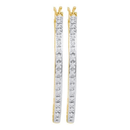 10kt Yellow Gold Womens Round Prong-set Diamond Slender Single Row Hoop Earrings 1/4 Cttw