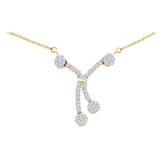 14K Yellow Gold Womens Round Diamond Cluster Necklace 1/2 Cttw