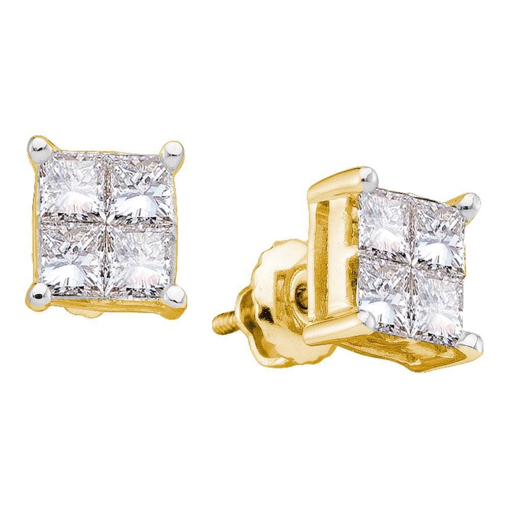 14k Yellow Gold Princess Diamond Unisex Mens Womens Screwback Stud Earrings 1/2 Cttw