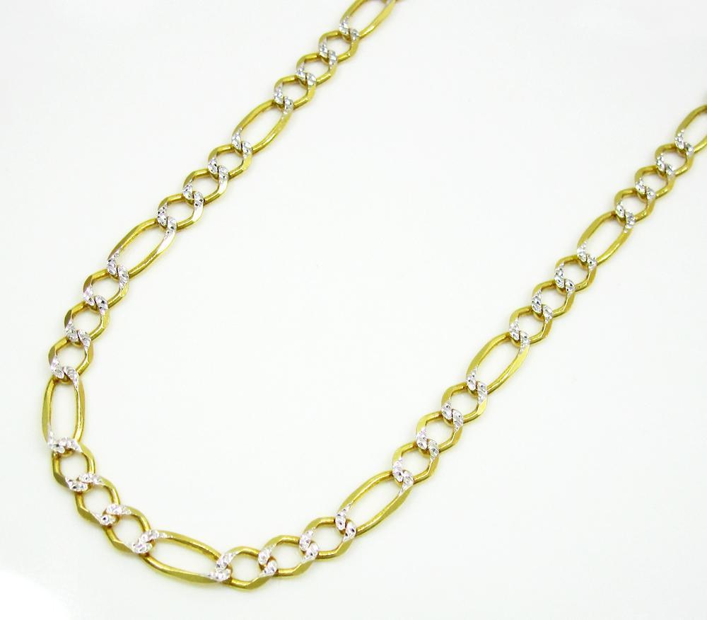 3.5MM 10K  Gold Hollow Pave Figaro Link Chain, Chain, Jawa Jewelers, Jawa Jewelers