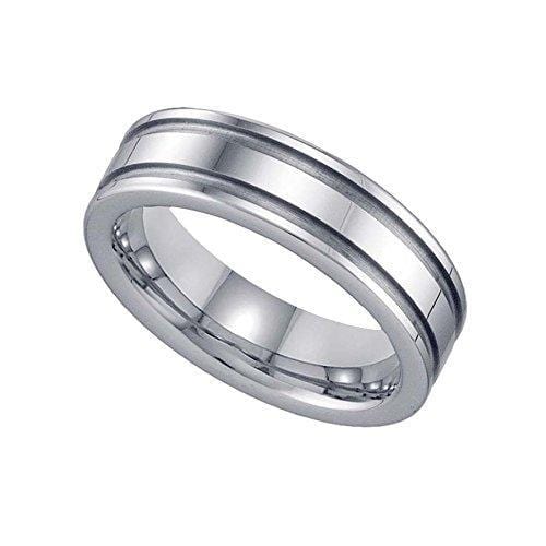 Tungsten Two Groove Comfort-fit 6mm Wedding Band, Ring, Silverine, Jawa Jewelers