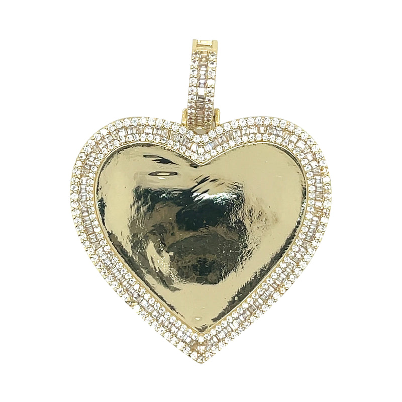 Picture Heart Baguette Round Stone Brass Pendant
