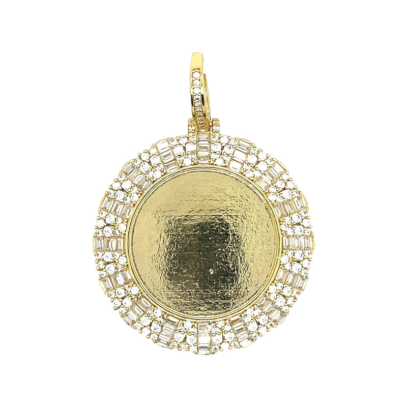 Gold Plated Micro Pave Circle Baguette Brass CZ Pendant