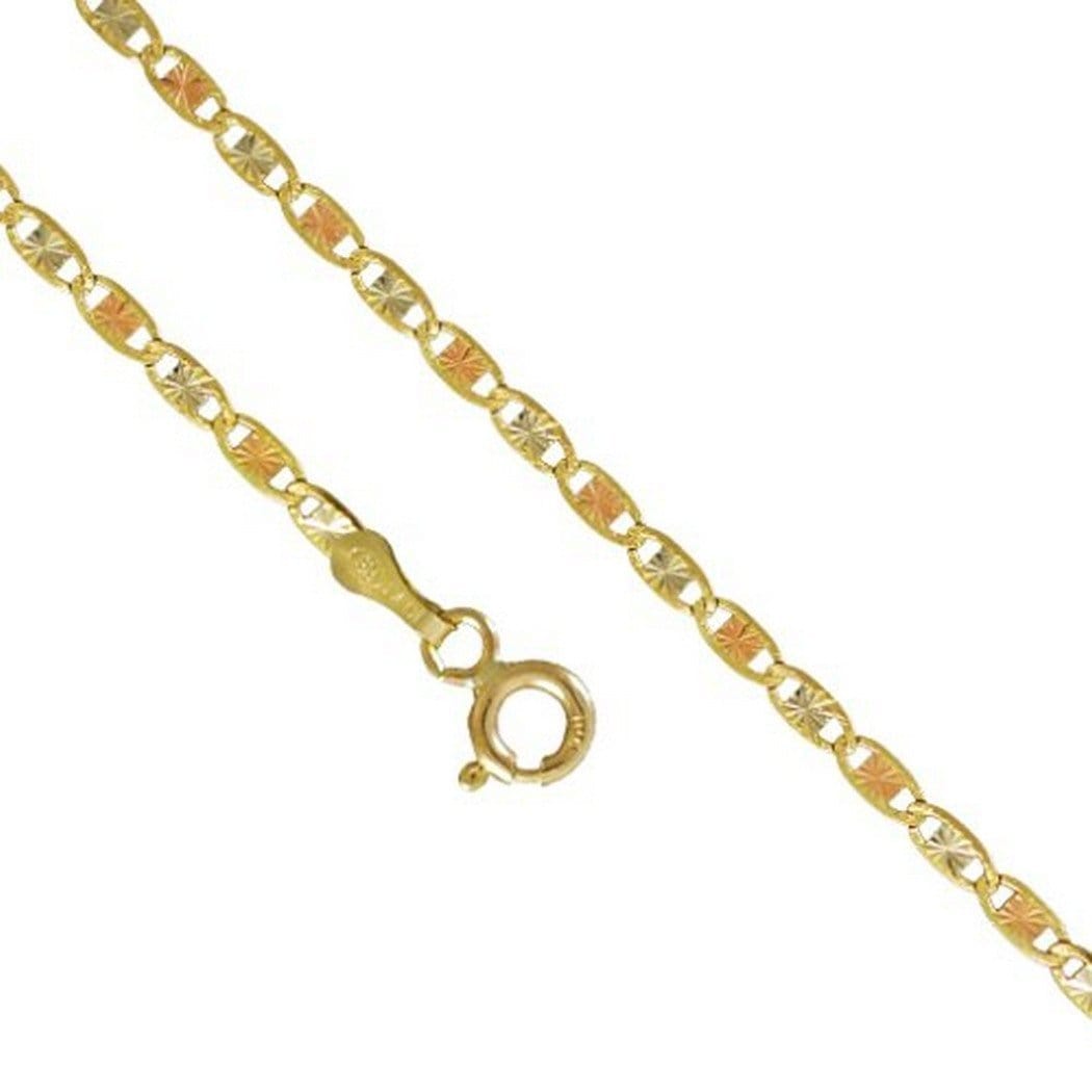 10K Yellow White Rose Gold 1.5MM Valentino Tri Color Necklace 16 to 24 Inches - Jawa Jewelers