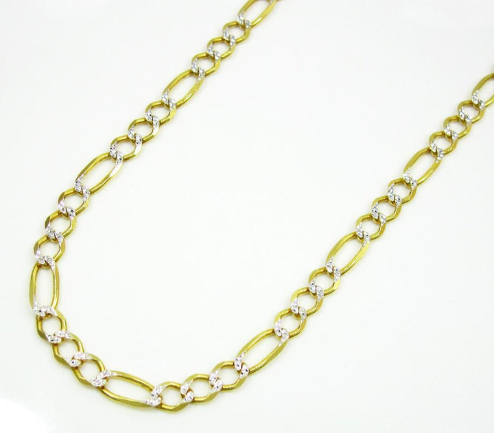 3.5MM 10K Yellow Gold Pave Figaro Link Chain, Chain, Jawa Jewelers, Jawa Jewelers