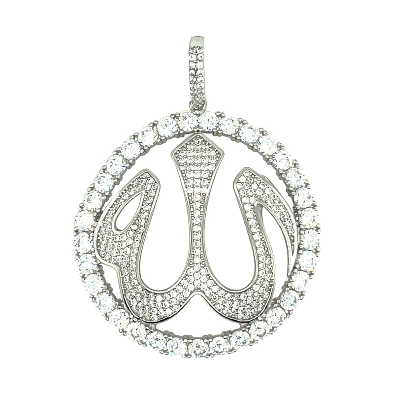 925 Sterling Silver Iced Out Allah Circle Pendant