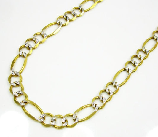 6.5MM 10K  Gold Hollow Pave Figaro Link Chain, Chain, Jawa Jewelers, Jawa Jewelers