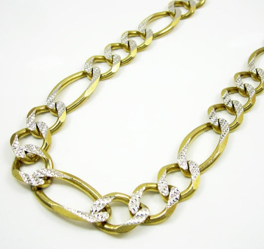 12MM 14K Yellow Gold Pave Figaro Link Chain, Chain, Jawa Jewelers, Jawa Jewelers