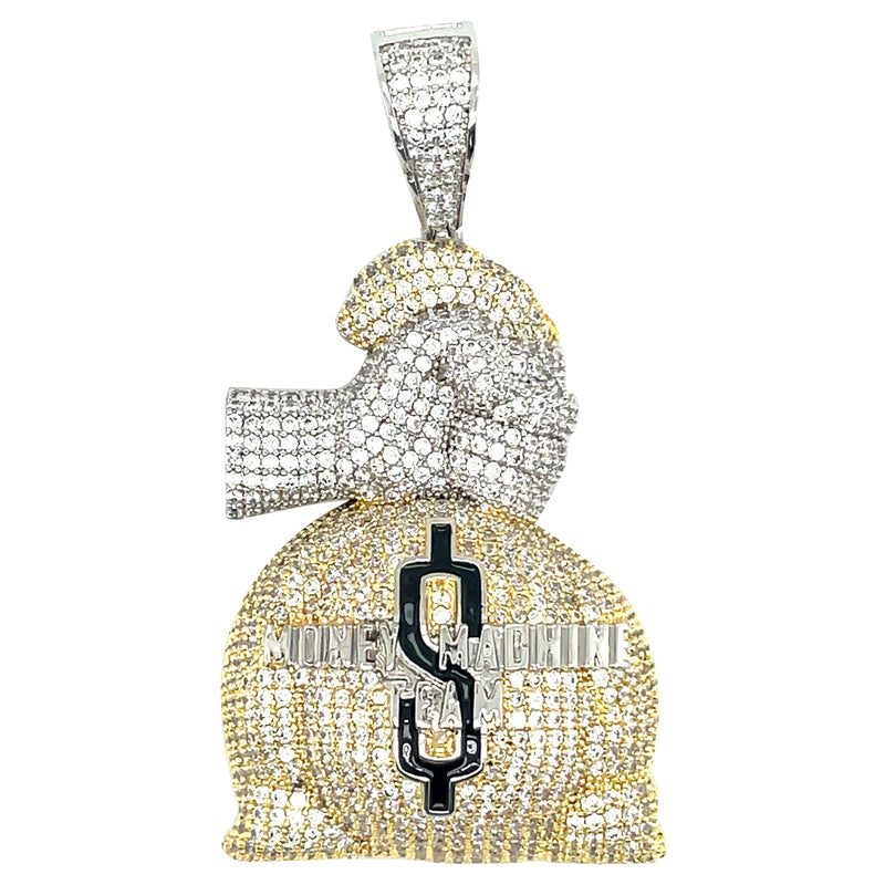 18K Gold Plated Hip Hop Hand Holding Money Bag Brass Pendant
