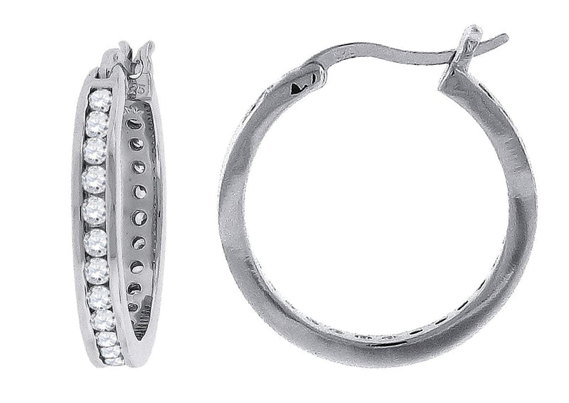 Womens Sterling Silver Round Cubic Zirconia CZ Hoop Fashion Earrings, Earrings, Silverine, Jawa Jewelers