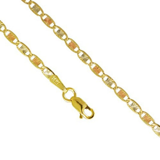 14K Yellow White Rose Gold 5.0MM Valentino Tri Color Necklace 18 to 24 Inches, Chain, Jawa Jewelers, Jawa Jewelers