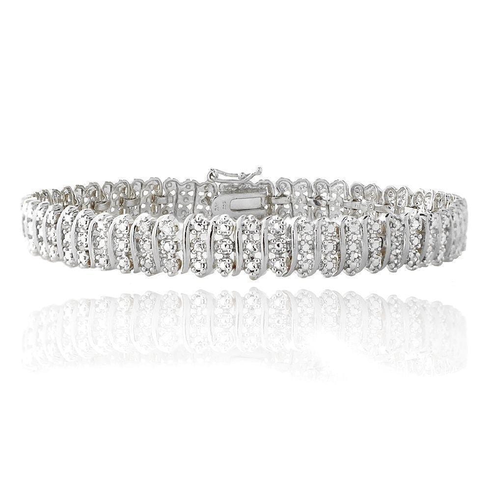 1.00 TDW Diamond Wave Link Silver Plated Tennis Bracelet - Jawa Jewelers
