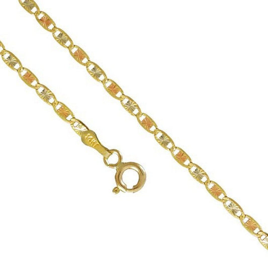 14K Yellow White Rose Gold 2.1MM Valentino Tri Color Necklace Link  16 to 24 Inches, Chain, Jawa Jewelers, Jawa Jewelers