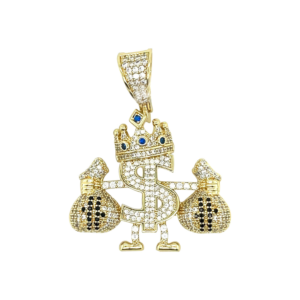 18K Gold Plated Doller Sign Bags Crown Brass Pendant