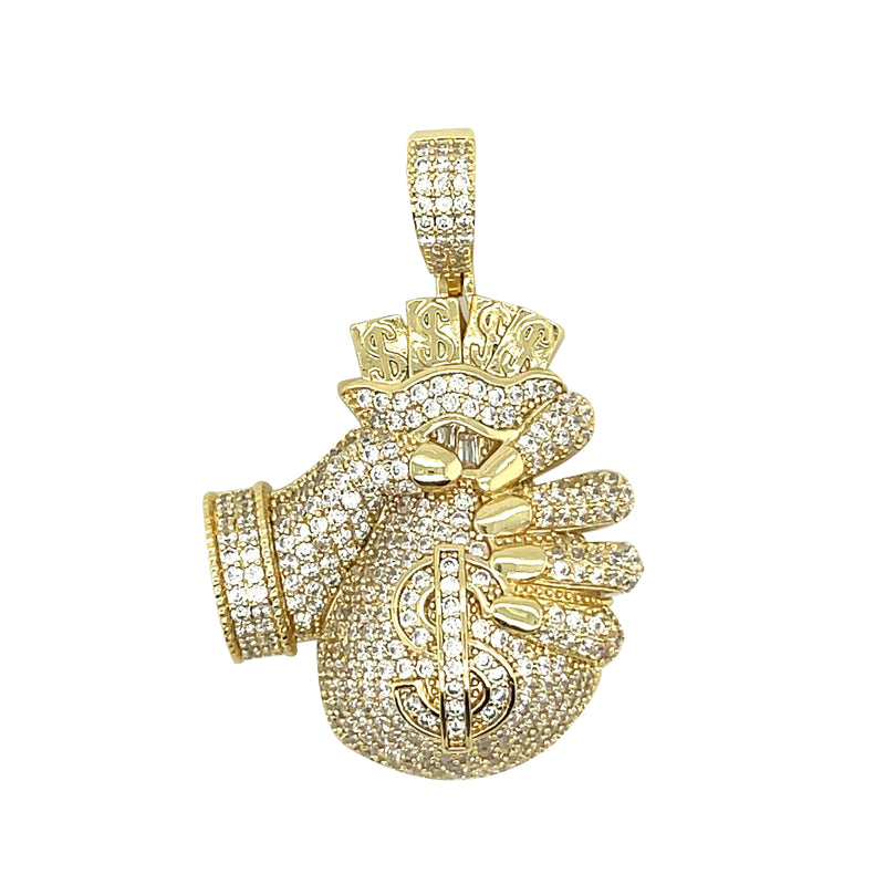 18K Gold Plated Hip Hop Hand Money Bag Brass Pendant