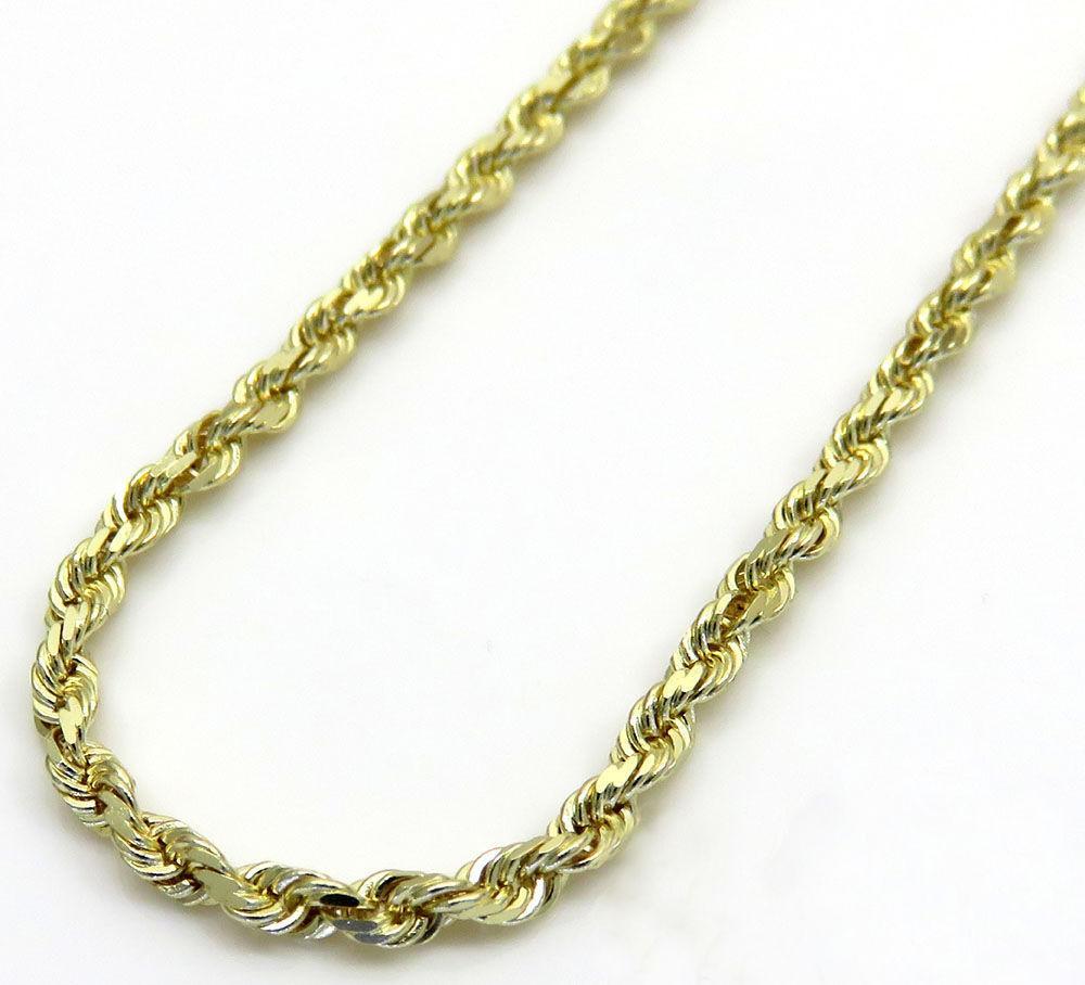 14k Yellow Gold Solid Rope Chain Diamond Cut Necklace