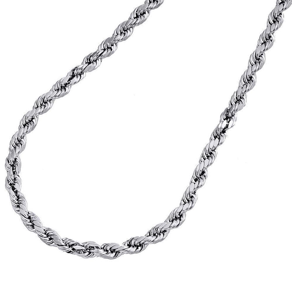 14K White Gold 5MM Rope Chain Diamond Cut Necklace