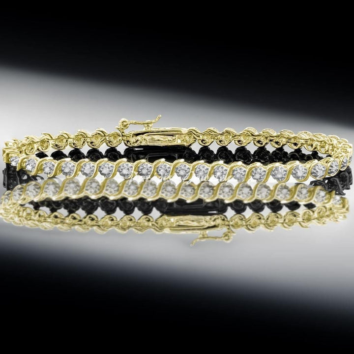 14K Yellow Gold Finish 1/2 CTW Diamond S-Link Love Tennis Bracelet 7.5" Inches, Bracelets, Jawa Jewelers, Jawa Jewelers