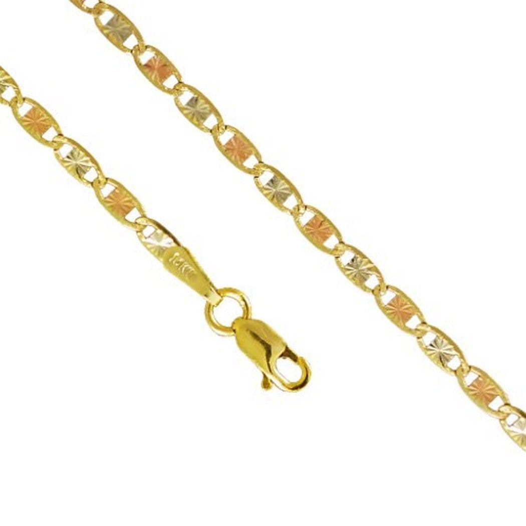10K Yellow Rose Gold 2.6MM Valentino Tri Color Necklace 16 to 24 Inches - Jawa Jewelers