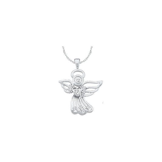 14kt White Gold Diamond 1/10 Cttw Guardian Angel Pendant, Pendants, Jawa Jewelers, Jawa Jewelers