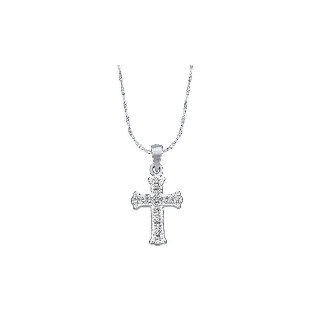14kt White Gold Diamond 1/12 Cttw Scalloped Cross Faith Pendant, Pendants, Jawa Jewelers, Jawa Jewelers