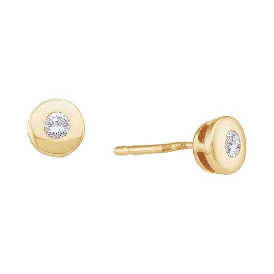 14kt Yellow Gold Womens Round Diamond Solitaire Screwback Stud Earrings 1/10 Cttw