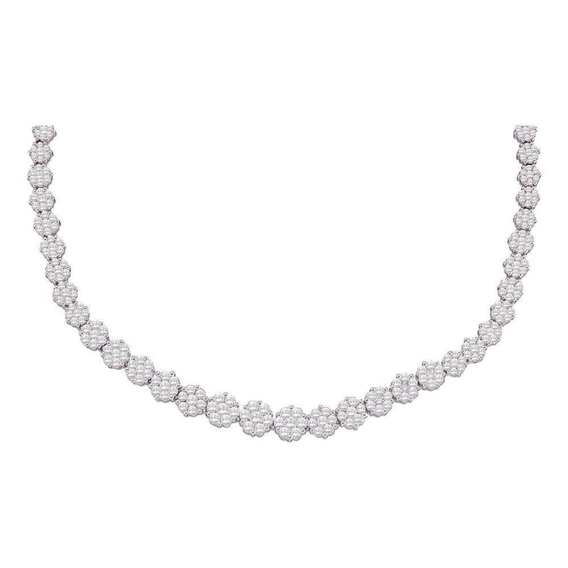 14K White Gold Womens Round Diamond Flower Cluster Luxury Necklace 10.00 Cttw