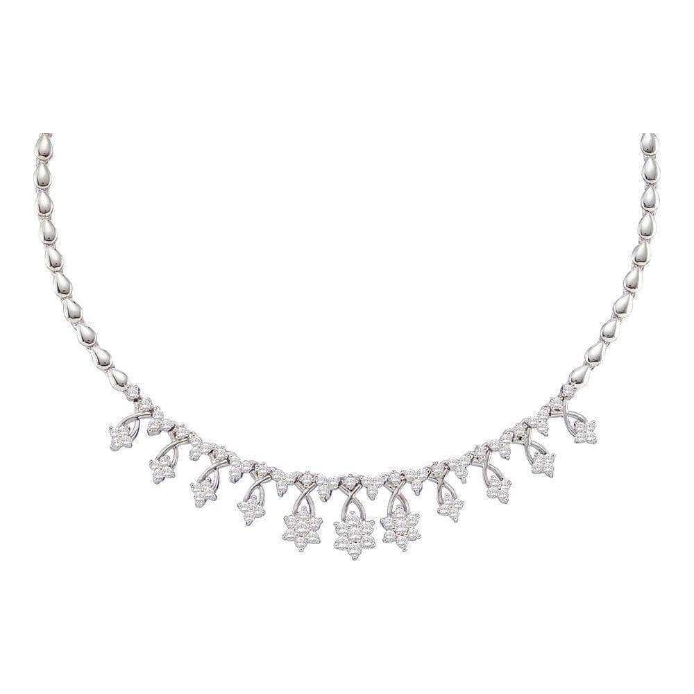 14K White Gold Womens Round Diamond High-end Cluster Necklace 2.00 Cttw