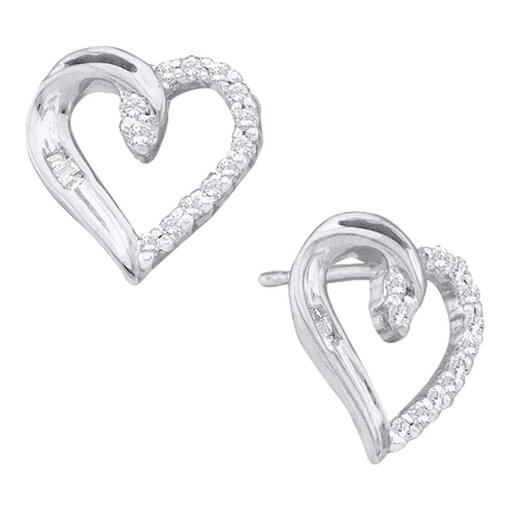 14kt White Gold Womens Round Diamond Heart Stud Earrings 1/6 Cttw
