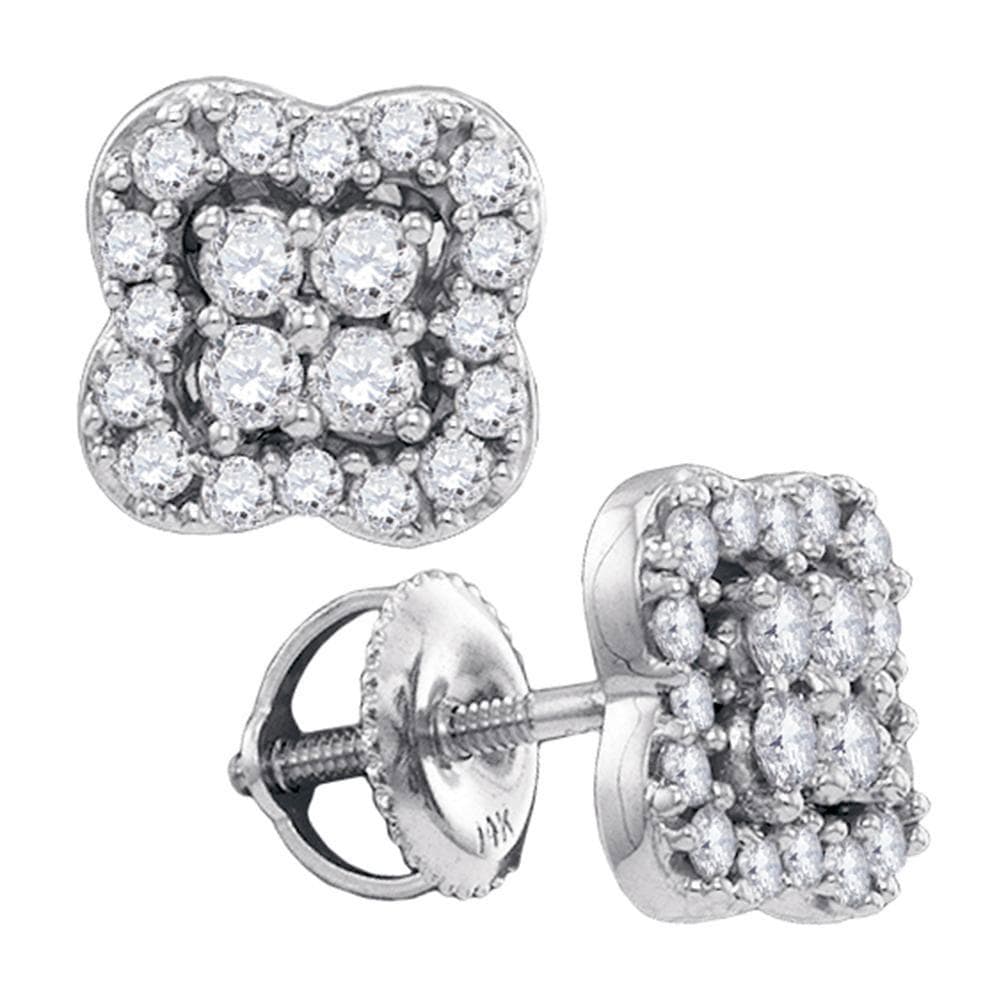 14k White Gold Womens Round Diamond Square-shape Cluster Stud Screwback Earrings 1/2 Cttw