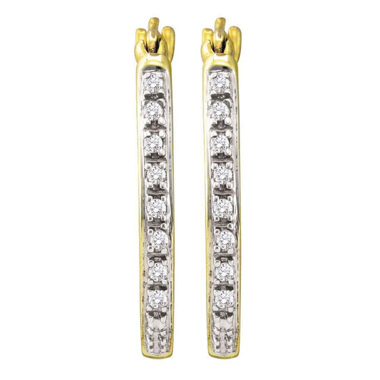 10kt Yellow Gold Womens Round Diamond Slender Single Row Hoop Earrings 1/8 Cttw
