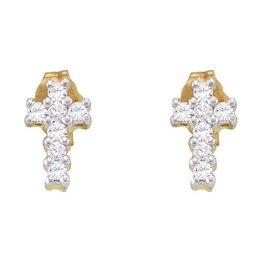 10kt Yellow Gold Womens Round Diamond Roman Cross Stud Earrings 1/4 Cttw