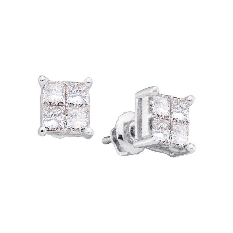 14kt White Gold Womens Princess Diamond Square Cluster Stud Earrings 1/3 Cttw