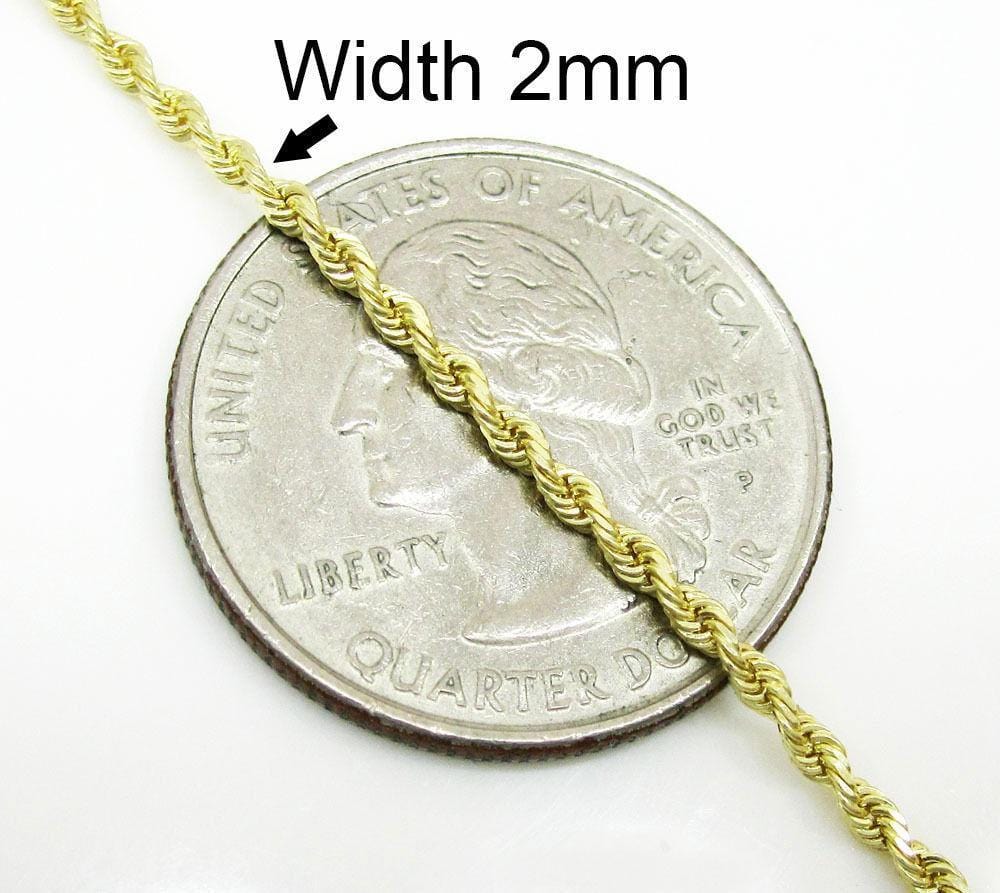 10K Mens Yellow Gold 2MM Hollow Rope Chain Necklace