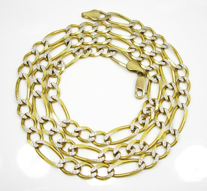 8MM 10K Yellow Gold Pave Figaro Link Chain, Chain, Jawa Jewelers, Jawa Jewelers
