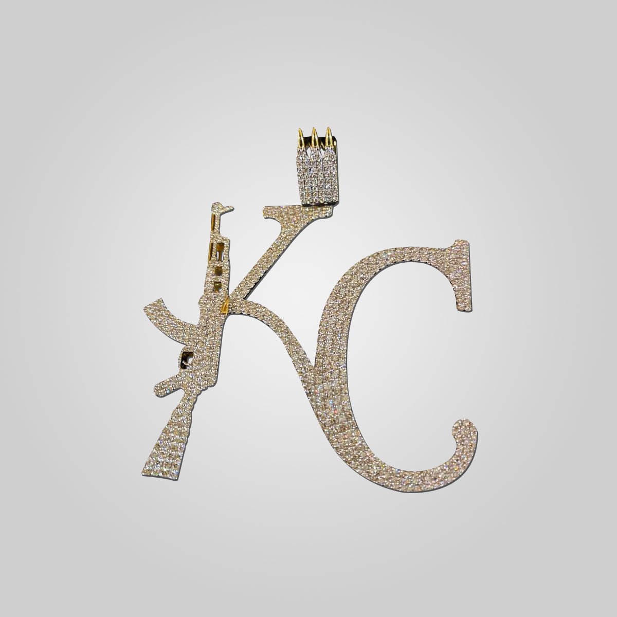 10K Yellow Gold KC AK47 Diamond Gun Pendant