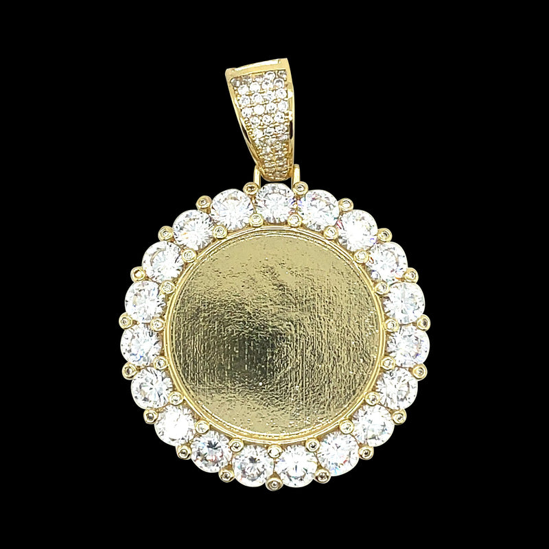 Gold Plated 18K Circle Picture Brass CZ Pendant