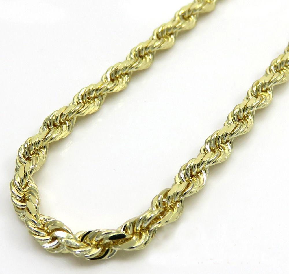 Solid Rope Chai 14k Yellow Gold 4MM Solid Rope Chain Diamond Cut Necklace - Jawa Jewelers