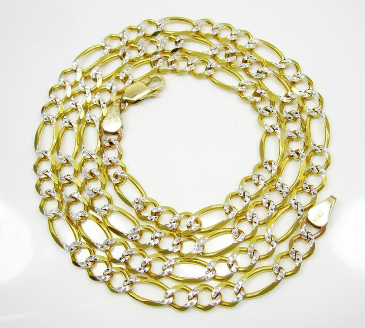 5MM 10K  Gold Hollow Pave Figaro Link Chain, Chain, Jawa Jewelers, Jawa Jewelers