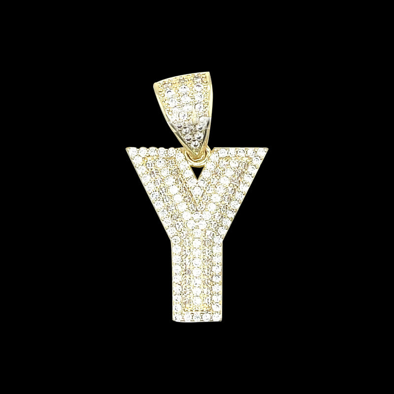 18K Gold Plated Letter Y Brass CZ Pendant