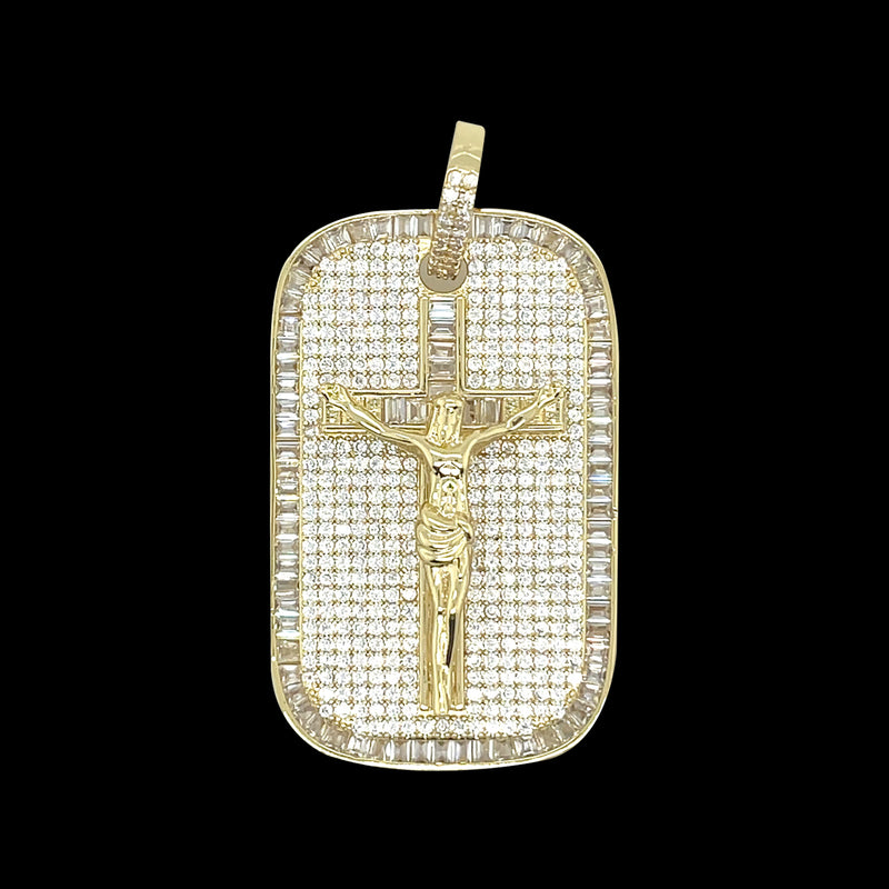 18K Gold Plated Hip Hop Jesus Cross Dog Tag Brass Pendant
