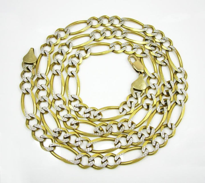9.5MM 10K Yellow Gold Pave Figaro Link Chain, Chain, Jawa Jewelers, Jawa Jewelers