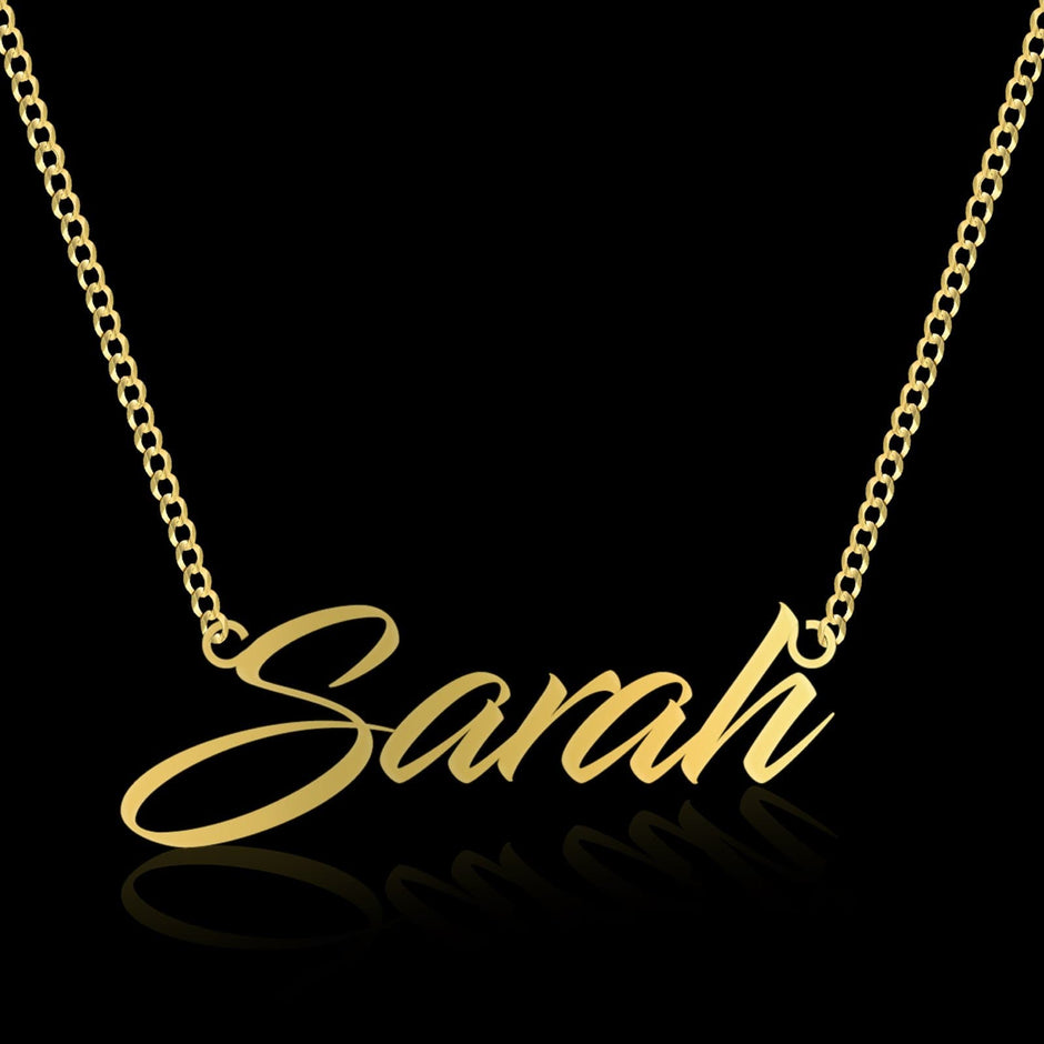 Name Plate Pendant Necklace Gold 10K & 14K Jawa Jewelers