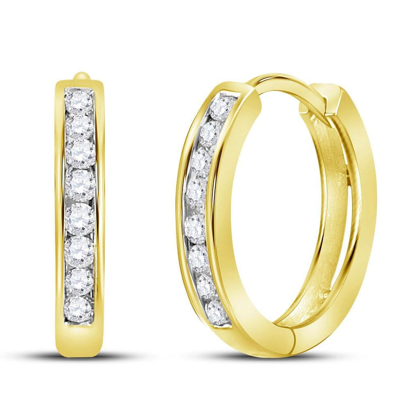 14kt Yellow Gold Womens Round Diamond Hoop Earrings 1/4 Cttw