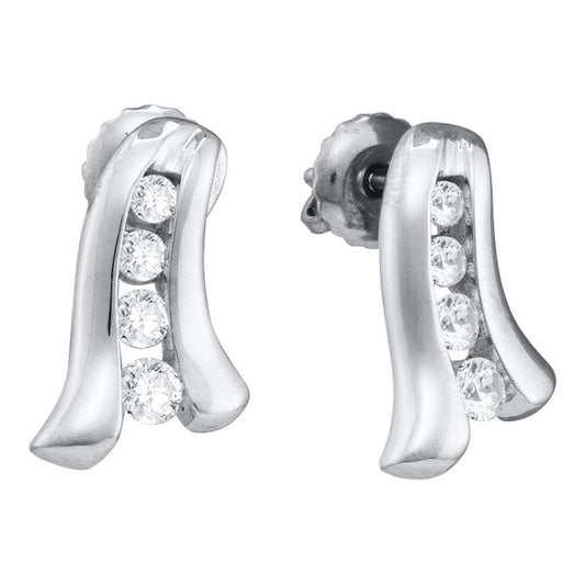 14kt White Gold Womens Round Diamond Journey Stud Earrings 1/3 Cttw